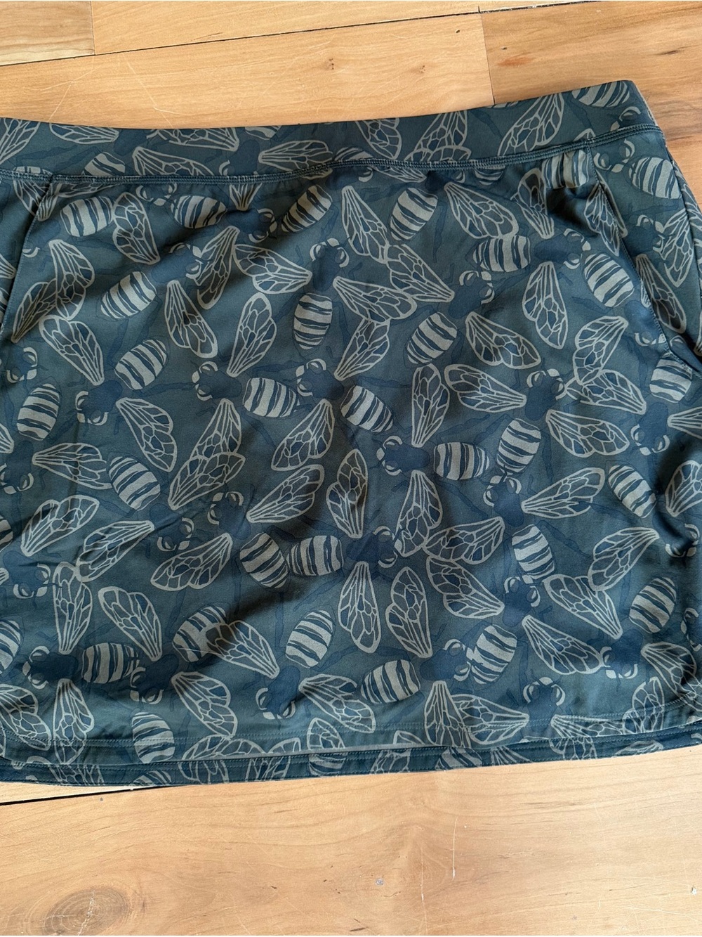 RLX Ralph Lauren Skort Women XL Gray Bee Print Pull-On Stretch Pockets Lined